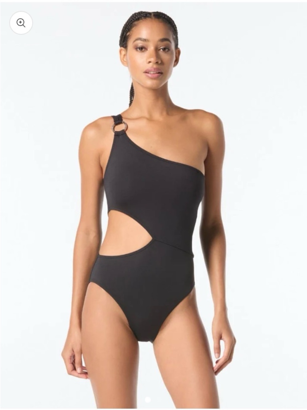 NWT- Michael Kors One-Shoulder Black Cutout One-Piece with Ring Detail